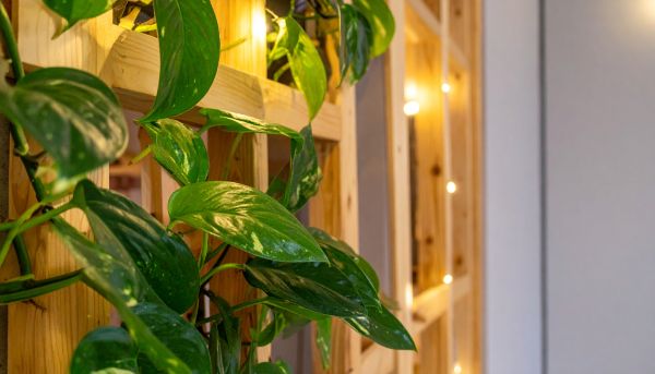 Led sur claustra avec plantes
