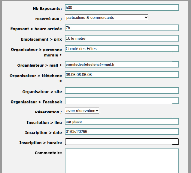 Pr�cisions � donner pour inscrire un march� aux puces sur Sabradou